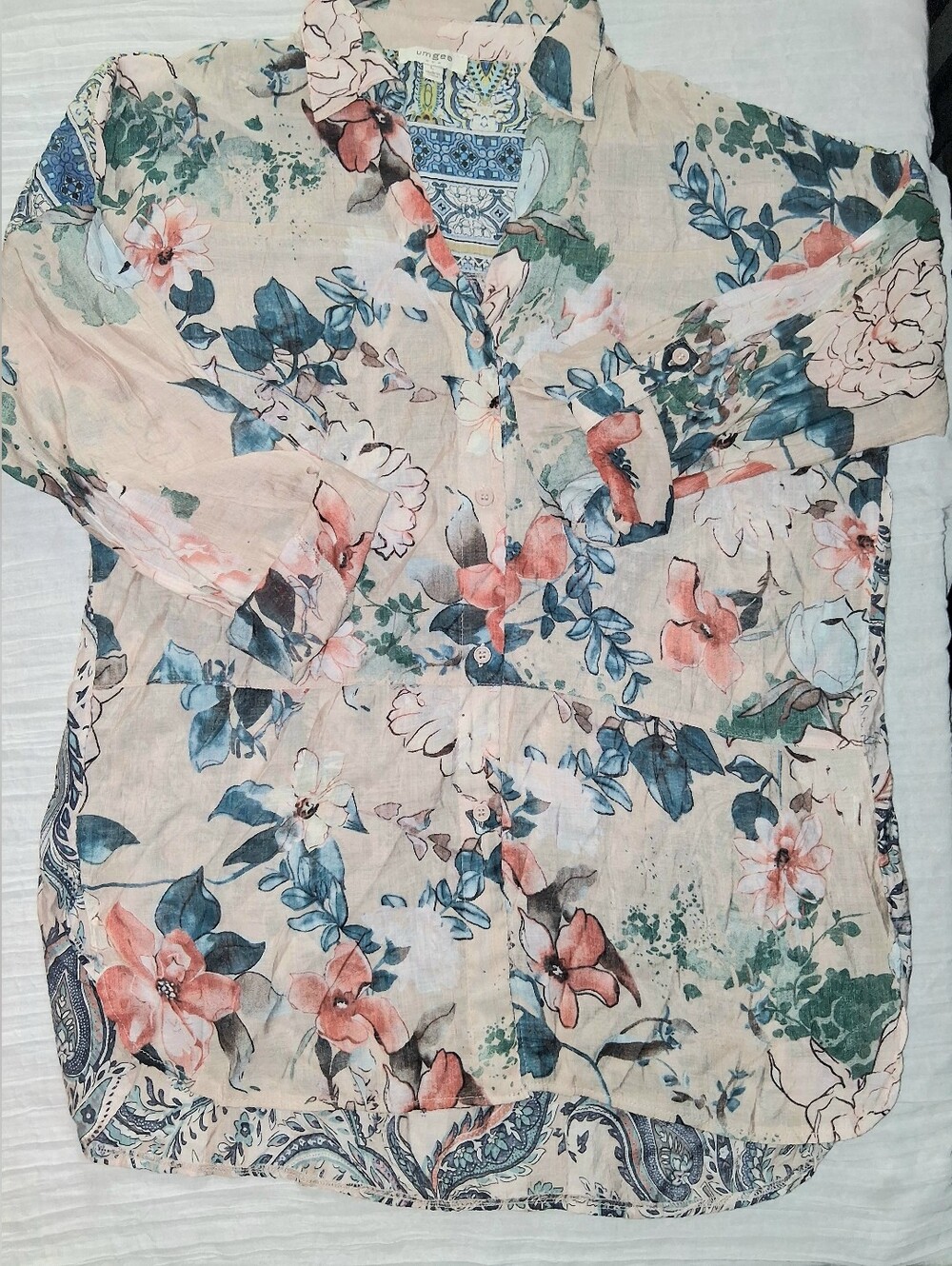 Umgee Floral Button-Down Shirt in Blush, Coral & Teal